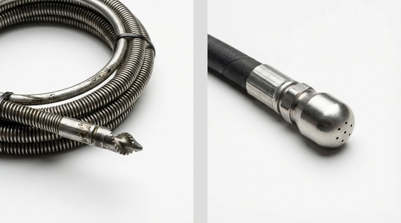 Drain snake cable and hydro jetting nozzle used for drain cleaning in Jemison, AL