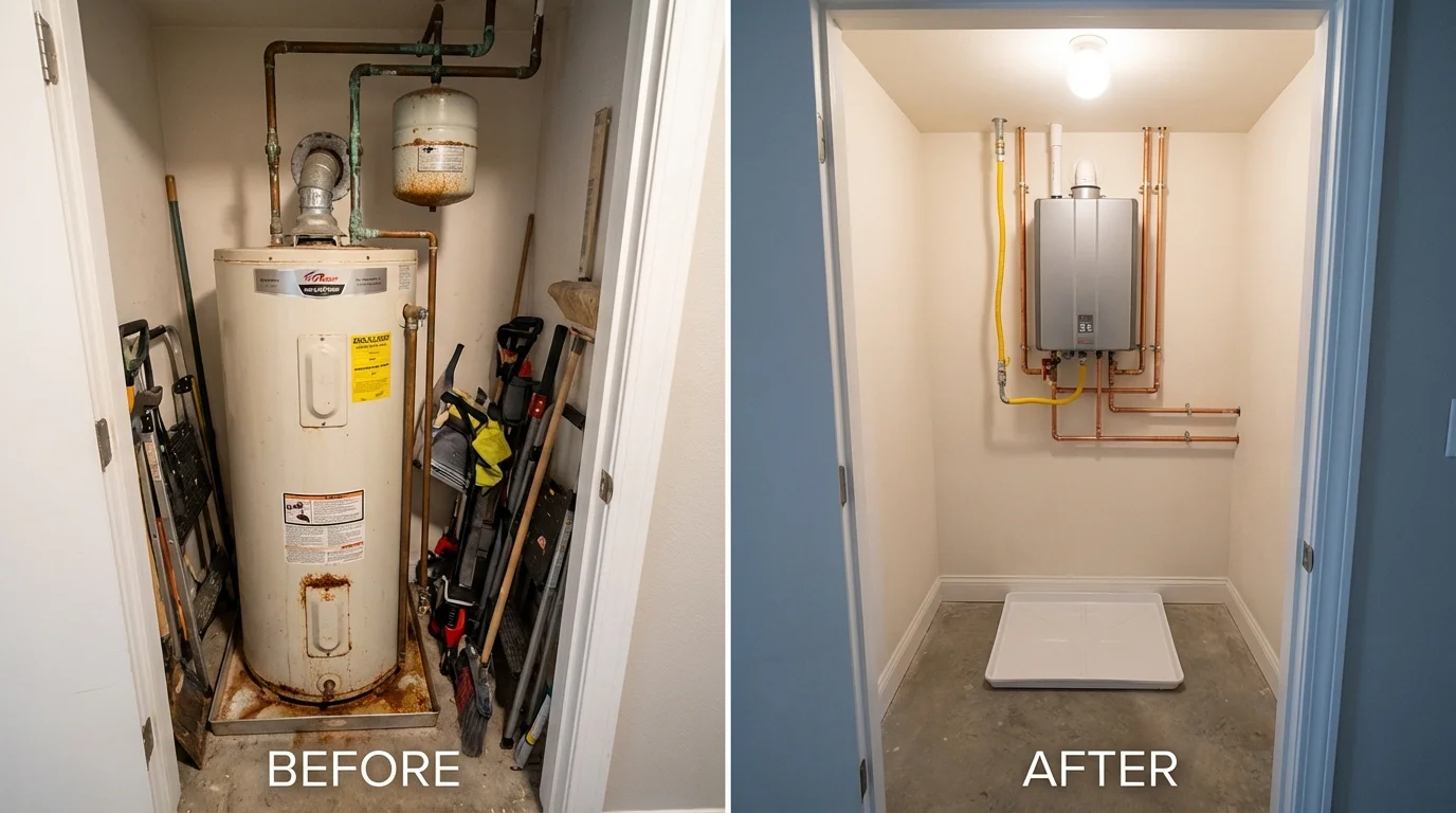 Tank water heater versus wall-mounted tankless unit comparison for Jemison, AL homeowners