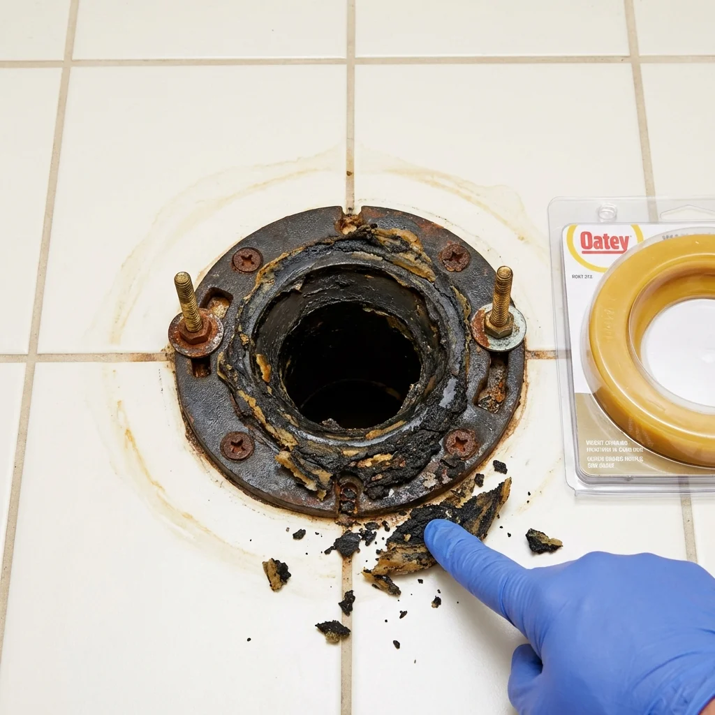 Failed wax ring showing water seepage at the base of a toilet in a Jemison, AL home
