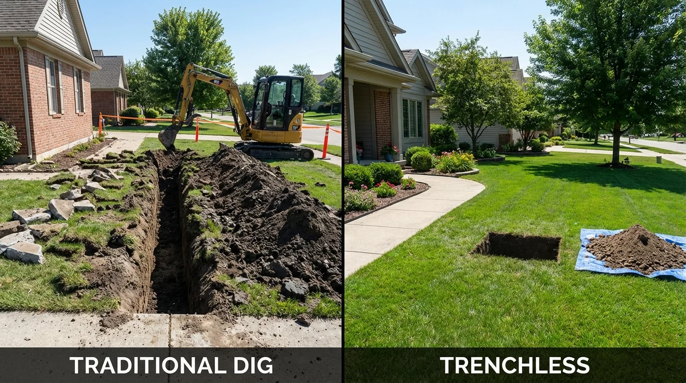 Trenchless sewer repair with minimal yard damage versus traditional excavation in Jemison, AL